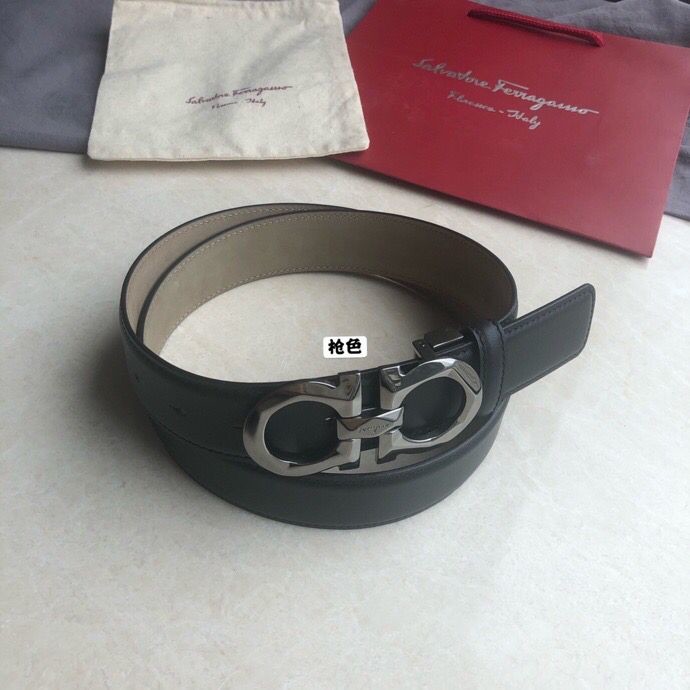 Ferragamo Men s 3.5cm Rhombus Faceted Metal Buckle Cowhide Belt