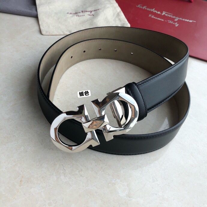 Ferragamo Men s 3.5cm Rhombus Faceted Metal Buckle Cowhide Belt