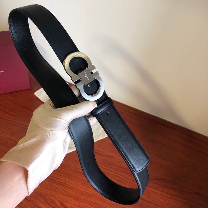 Ferragamo Men s 3.5cm stainless steel beveled metal buckle cowhide belt