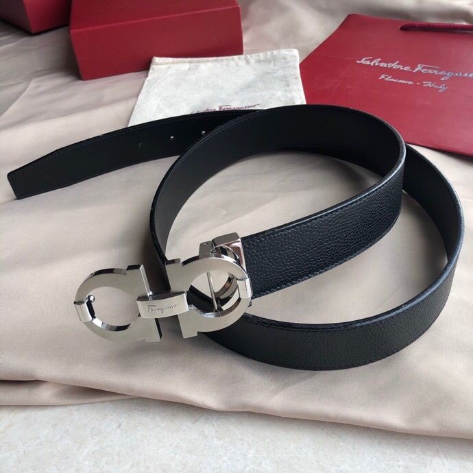 Ferragamo Men s 3.5cm stainless steel metal buckle cowhide pearl belt