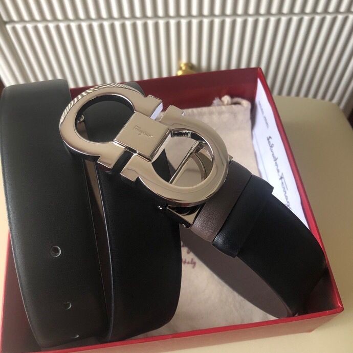 Ferragamo Men s 3.5cm leather belt with metal buckle