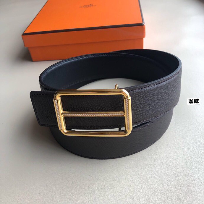 Hermes Stainless steel buckle leather men s 3.8cm belt