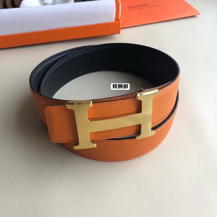 Hermes Men s 3.8cm Tungsten Steel Metal Buckle Leather Belt