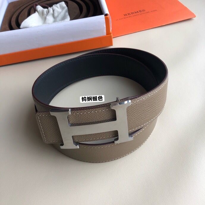 Hermes Men s 3.8cm Tungsten Steel Metal Buckle Leather Belt