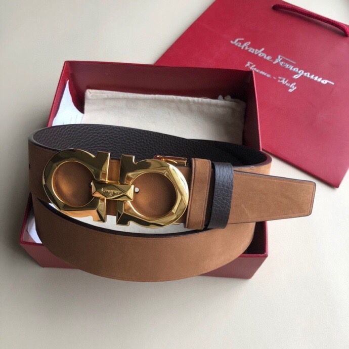 Ferragamo Men s 3.5cm Classic Diamond Buckle with Suede Reversible Belt