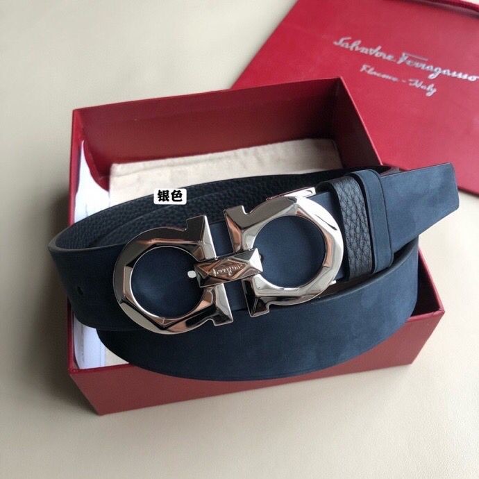 Ferragamo Men s 3.5cm Classic Diamond Buckle with Suede Reversible Belt