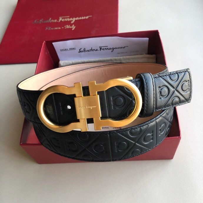 Ferragamo Men s 3.5cm leather belt with exquisite metal buckle