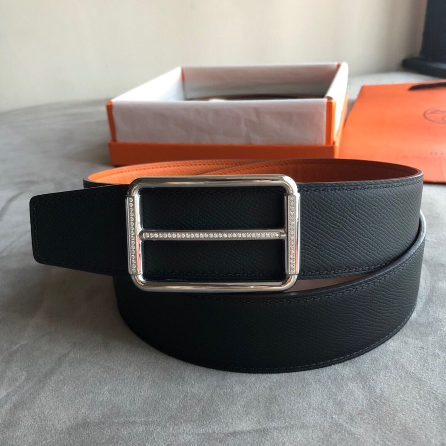 Hermes 38mm Reversible leather belt stainless steel metal buckle belt