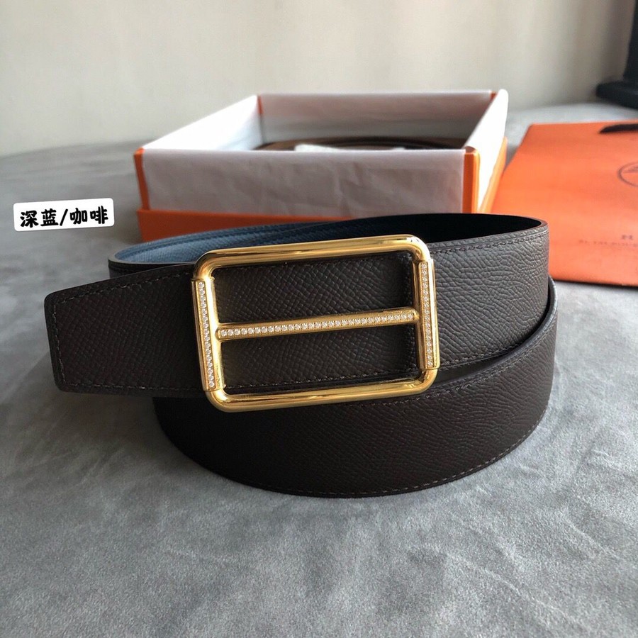 Hermes 38mm Reversible leather belt stainless steel metal buckle belt