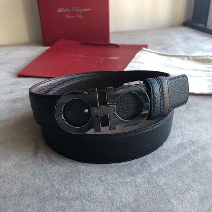 Ferragamo Black/brown cowhide belt 3.5cm