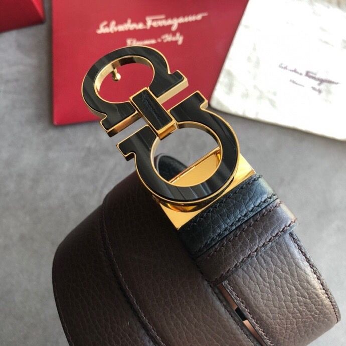 Ferragamo Black/brown cowhide belt 3.5cm