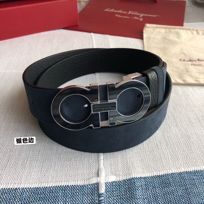 Ferragamo Men s 3.5cm Stainless Steel Gancini Metal Buckle Cowhide Suede Belt