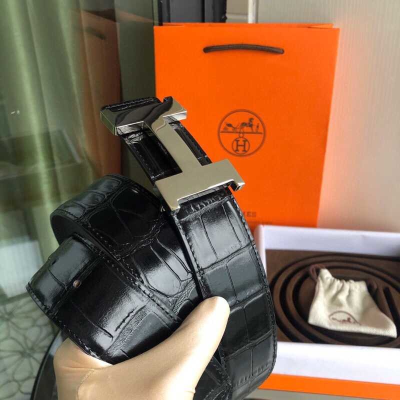 Hermes Men s 3.8cm high-quality H four-corner shiny buckle leather belt