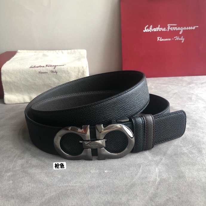 Ferragamo Men s 3.5cm exquisite diamond-shaped faceted metal buckle cowhide cross pattern belt