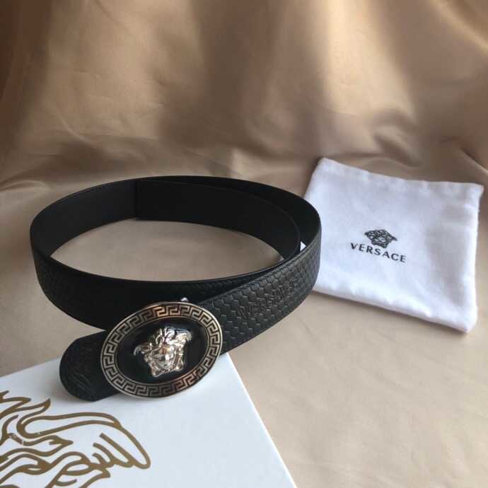 Versace Stainless steel Medusa resin metal buckle 3.8cm men s black leather Medusa logo belt