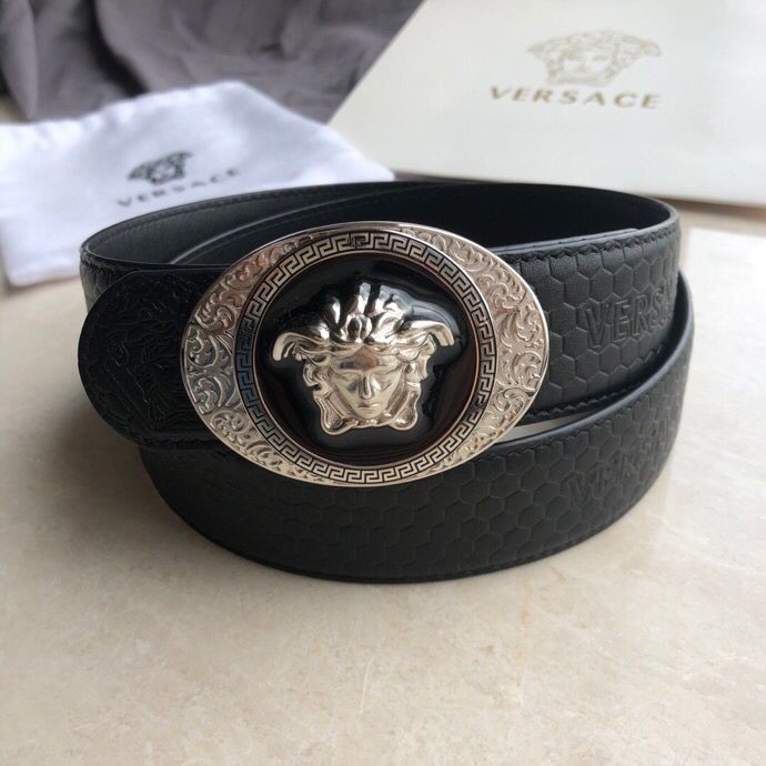 Versace Men s Black Cowhide Medusa Logo Belt 3.8cm