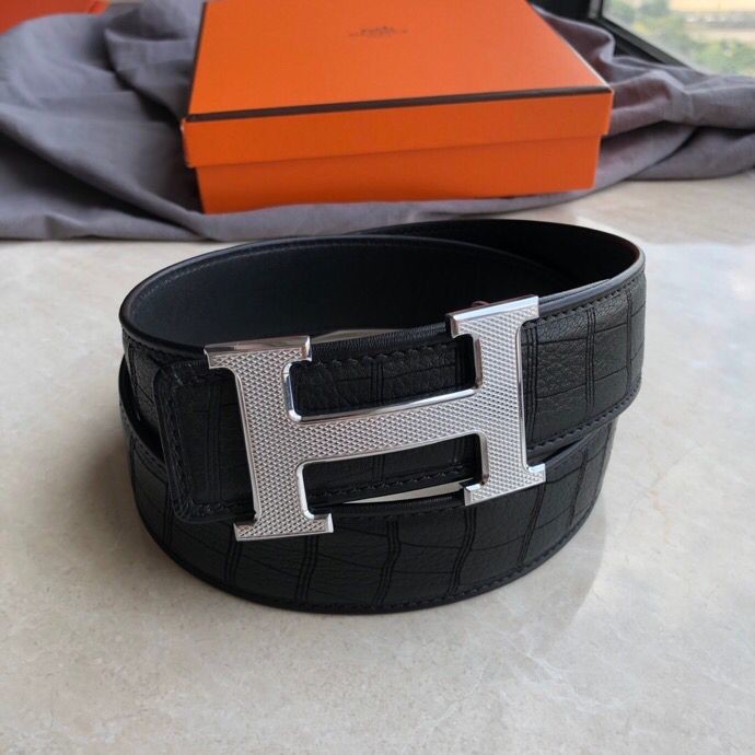 Hermes Boutique H hanging buckle deerskin men s 3.8cm belt