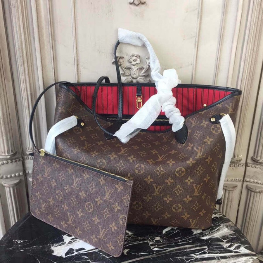 Louis Vuitton Monogram Canvas Neverfull MM M41177 Black/Red