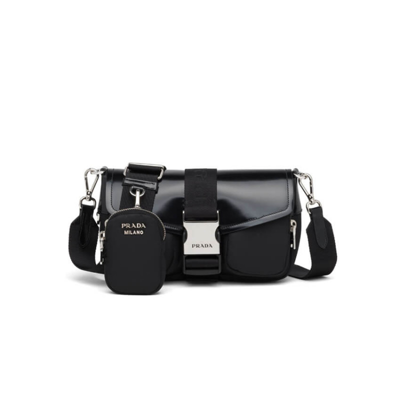Prada Pocket Nylon And Brushed Leather Bag 1BD295