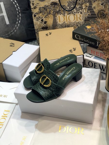 Dior CD Letter Metal Logo Flat Hollow Sandals Round Toe Thick Heel Jelly Slippers