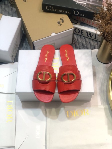 Dior CD Letter Metal Logo Flat Hollow Sandals Round Toe Thick Heel Jelly Slippers