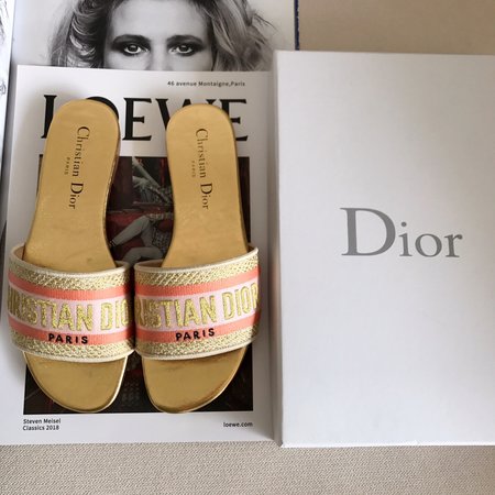 Dior CD embroidered letter slippers thick heel series