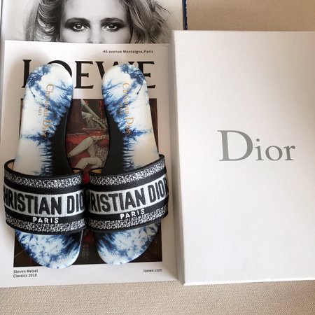 Dior CD embroidered letter slippers thick heel series