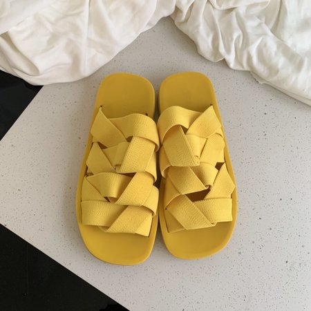 Bottega Veneta Woven elastic strap slippers