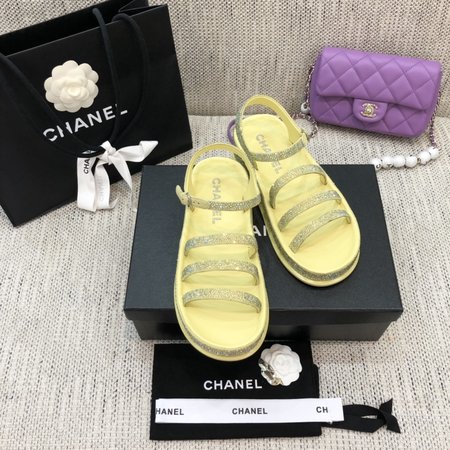 Chanel Chain sandals with embroidered letters sheepskin feet