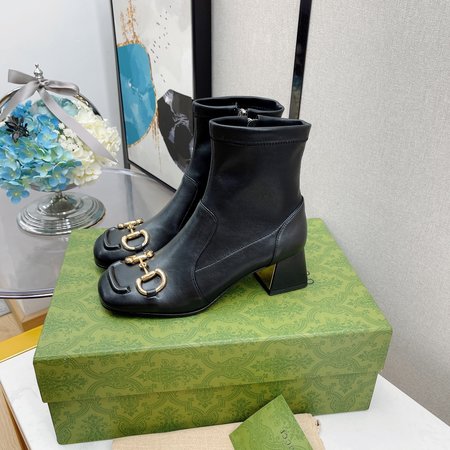 Gucci Horsebit square toe thick elastic short boots Heel height: 5.5cm
