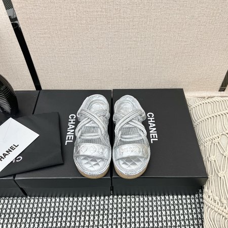 Chanel Straw Velcro Sandals