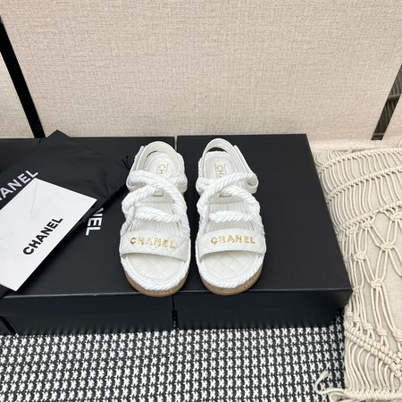 Chanel Straw Velcro Sandals