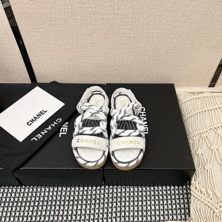 Chanel Straw Velcro Sandals
