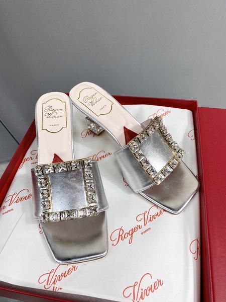 Roger Viver Crystal Heel Square Toe Slippers