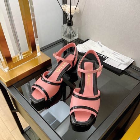 Chanel color block mid heel sandals