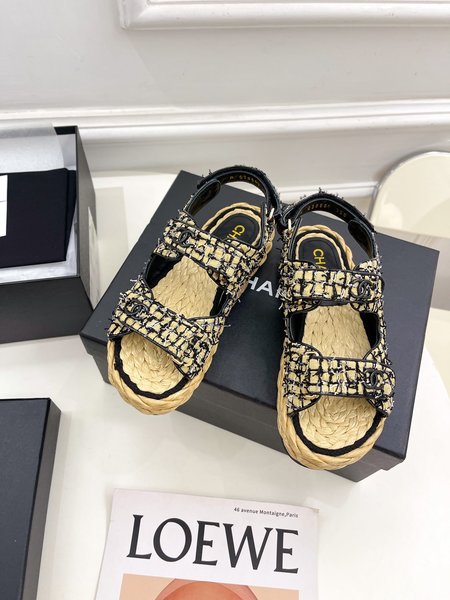Chanel Beach Velcro Sandals Handwoven Hemp Rope Negatives