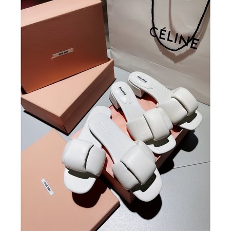 Miu Miu Sheepskin Heels Crossed Leather Slippers