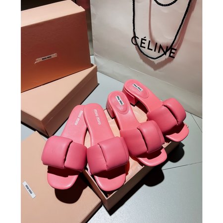 Miu Miu Sheepskin Heels Crossed Leather Slippers