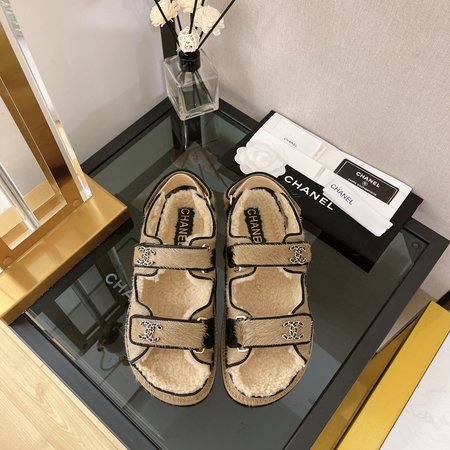 Chanel Fur Sandals with Pony Hair Velcro