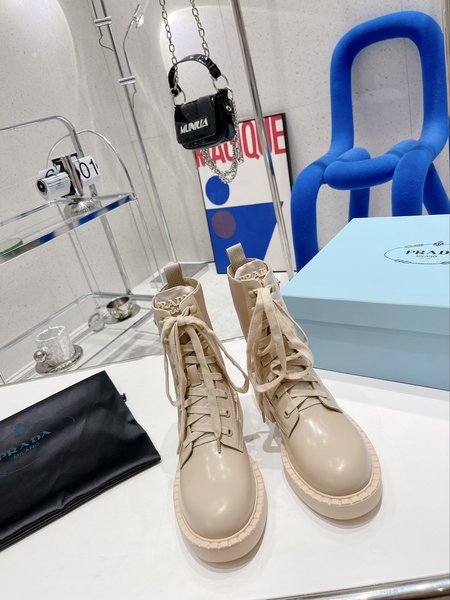 Prada Triangular logo strap ankle boots Martin boots