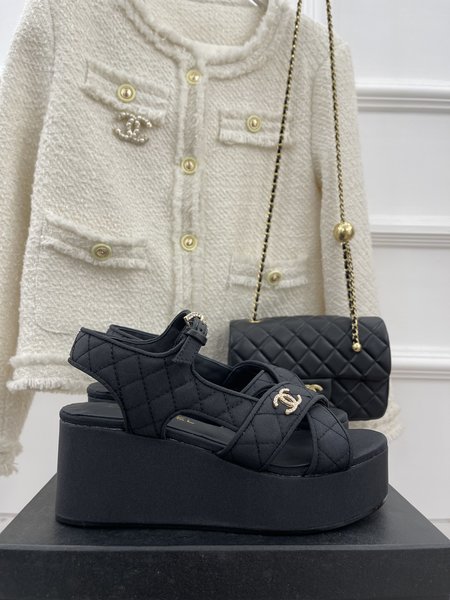 Chanel cross strap platform sandals