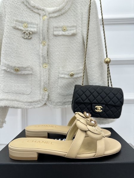 Chanel camellia slippers