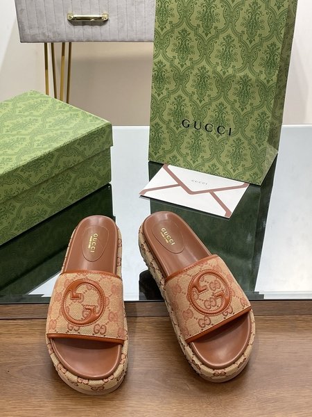Gucci Embroidered jacquard canvas platform sandals and slippers
